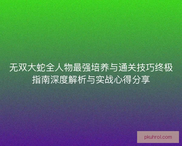 无双大蛇全人物最强培养与通关技巧终极指南深度解析与实战心得分享